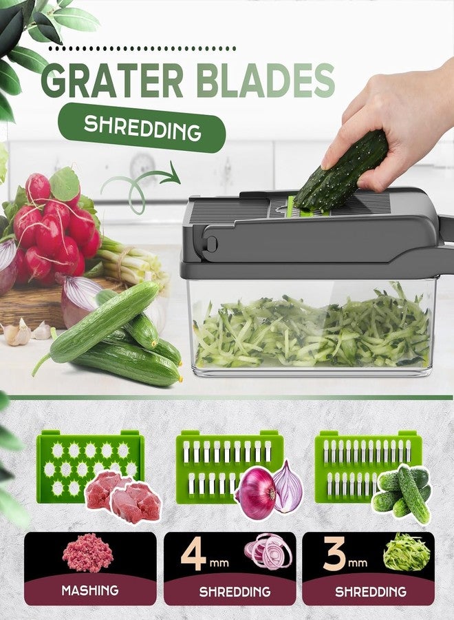 Vyoree 14-in-1 Multipurpose Vegetable Chopper & Fruit Cutter | Manual Slicer Dicer with Food-Grade Unbreakable Body | Sabzi Cutter for Kitchen Use with Container - Multicolor - Image 3